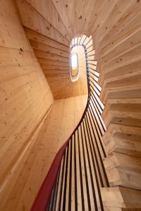CLT spiral stair in the Water Tower. Image by Taran Wilku