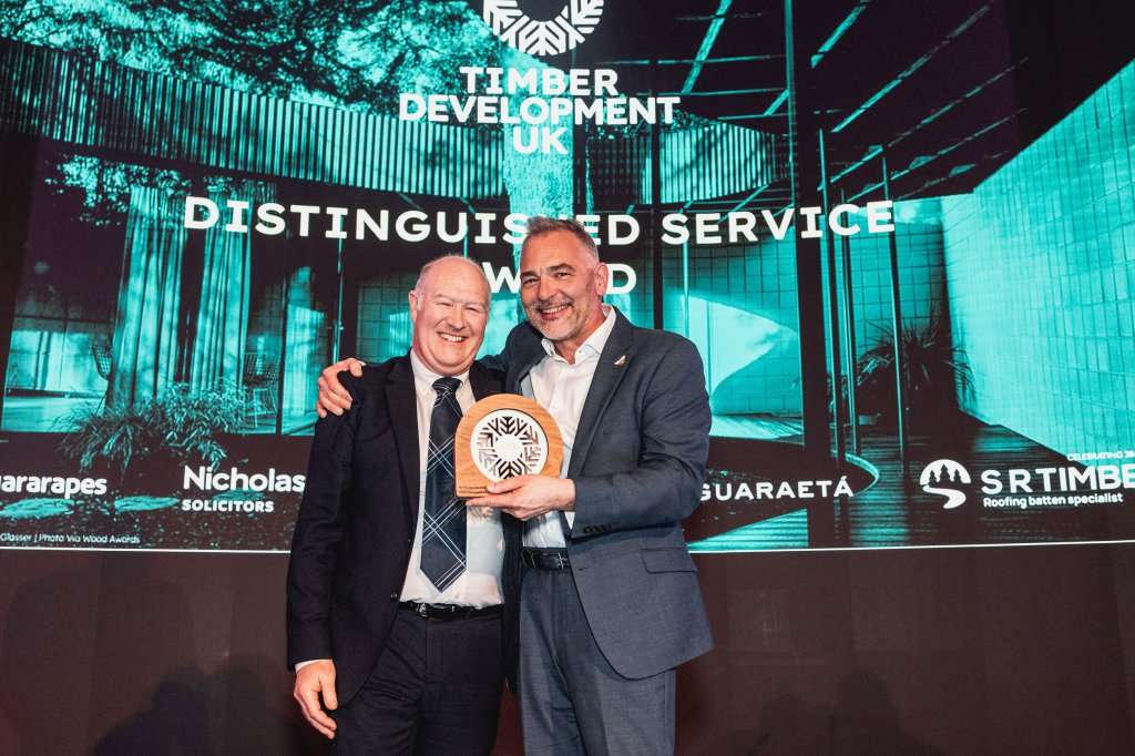 Distinguished Service Award: Nick Boulton, Timber Development UK | This special, discretionary award was given to Nick to recognise his more than 25 years of dedication and lasting contributions to the timber industry, which continues to strengthen the entire industry. He continues to be a key source of knowledge from which many in the UK call upon.